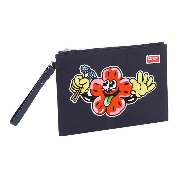 KENZO Motif Embroidered Zipped Clutch Bag-1
