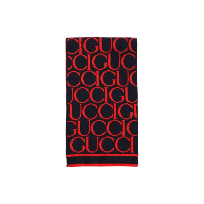 GUCCI Logo Jacquard Striped Trim Scarf-0