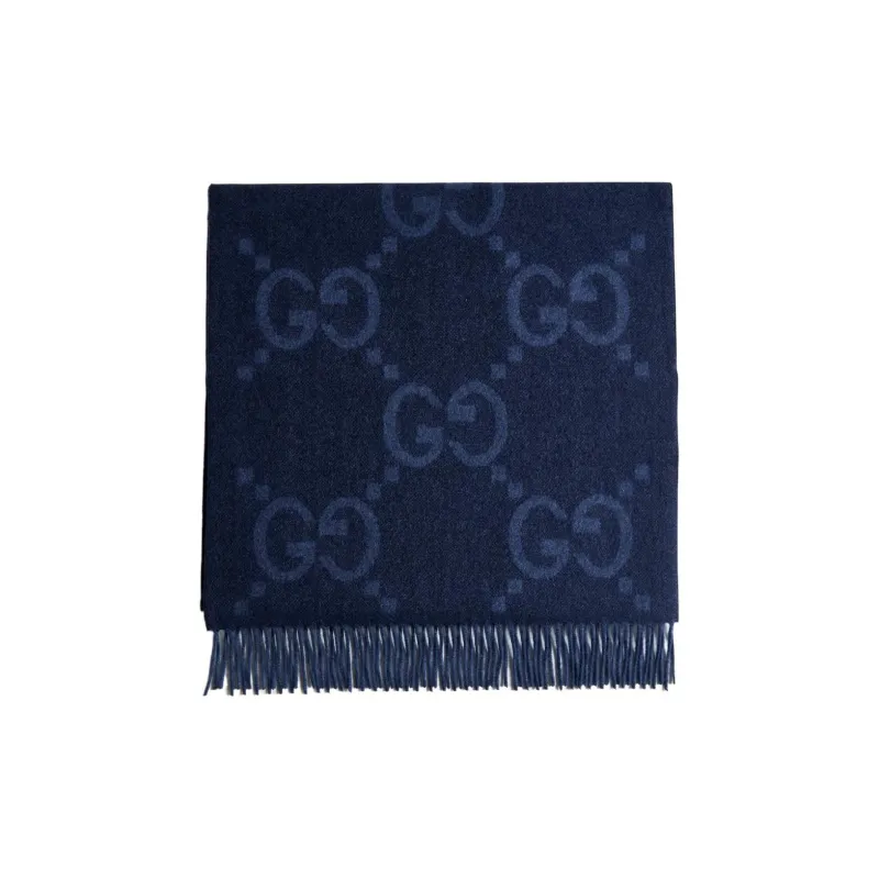 GUCCI Cashmere Knit Scarves Men's Blue-2
