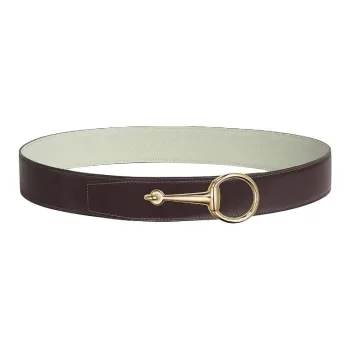 HERMES Calfskin Leather Belts Men's Brown/Gray Width 3.8CM