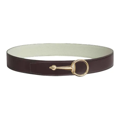 HERMES Calfskin Leather Belts Men's Brown/Gray Width 3.8CM