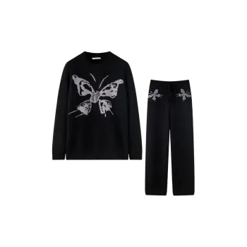 MEITENG Pajama Set Autumn And Winter Season Women's Black