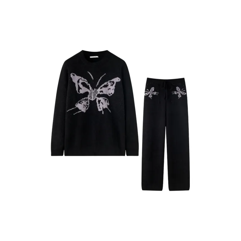 MEITENG Pajama Set Autumn And Winter Season Women's Black-0