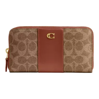 COACH Coated Canvas With Leather Wallet Small Size Women's Brass Brown Caramel