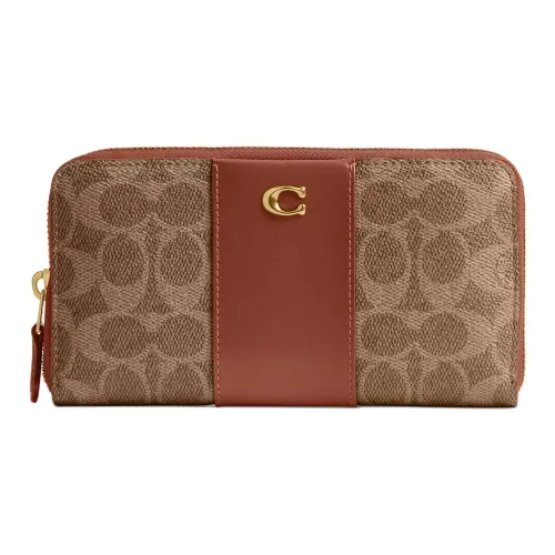 COACH Coated Canvas With Leather Wallet Small Size Women's Brass Brown Caramel
