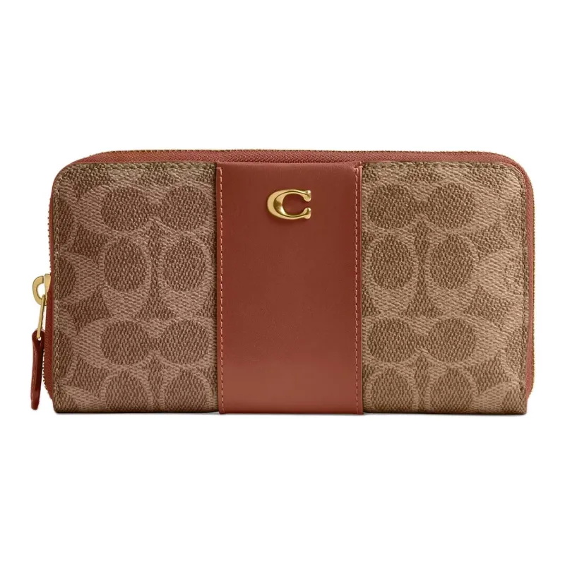 COACH Coated Canvas With Leather Wallet Small Size Women's Brass Brown Caramel-0