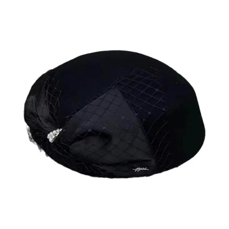 Peach Tea Pure Wool Gauze Satin Berets Women's-4