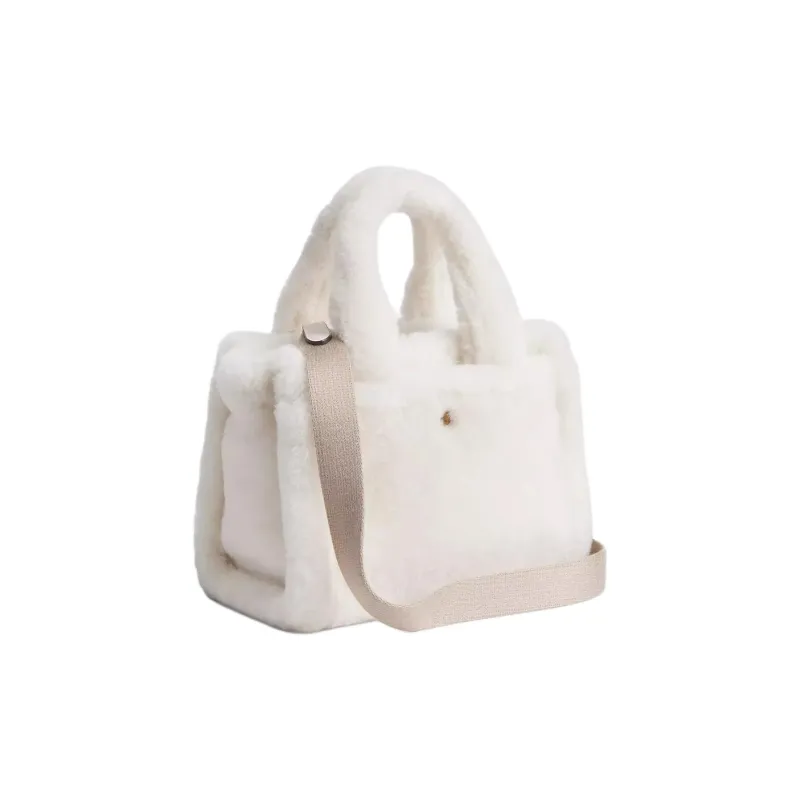 COACH Cargo Shearling Tote Bag, Shopping Bag, Crossbody Bag, One Shoulder Handbag Trumpets Women's White-1