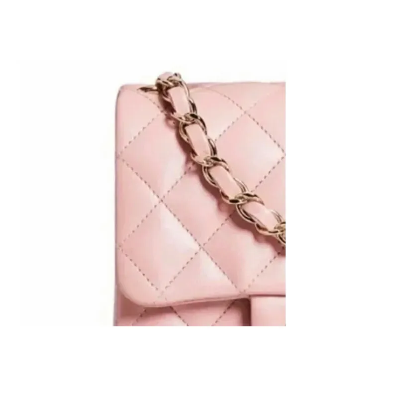 CHANEL Sheepskin Mini Square Flap Bag, Flap Bag, Shoulder Bag, Crossbody Bag Mini Women's Pink-2