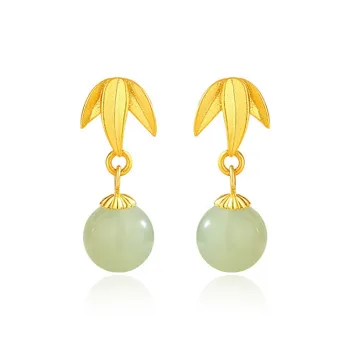 JINLIUFUJIXIANG Hetian Jade Earrings White Jade/Pale Greenish White Jade Women's