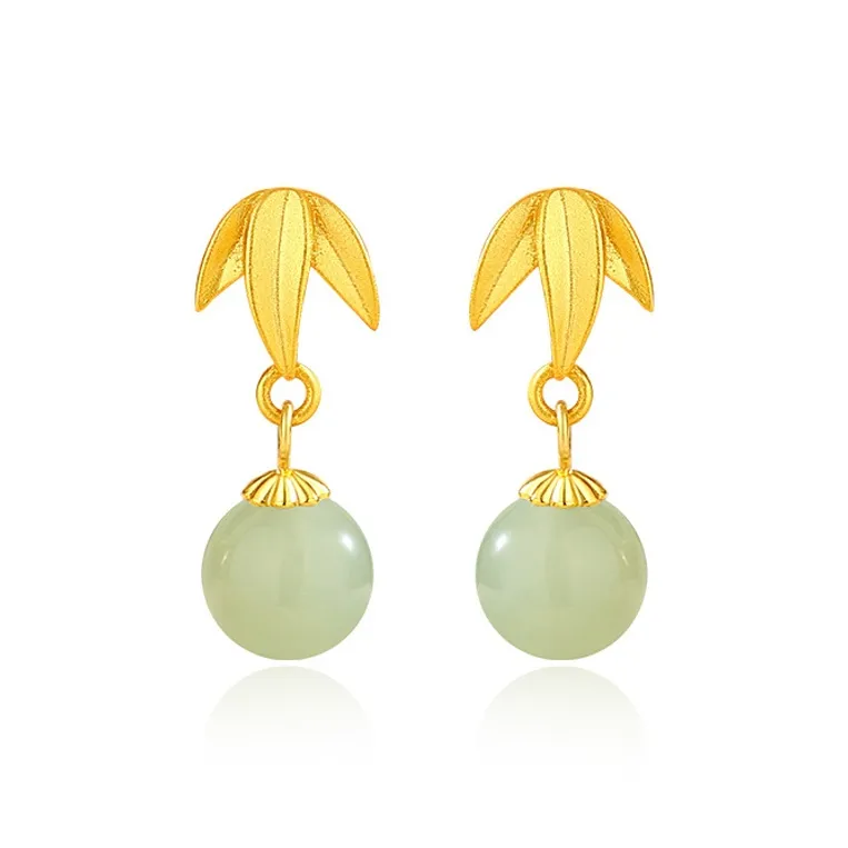 JINLIUFUJIXIANG Hetian Jade Earrings White Jade/Pale Greenish White Jade Women's-0