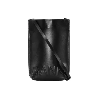 GANNI Recycled Leather Cell Phone Pouch, Shoulder Bag, Crossbody Bag Small Size Women's Black