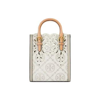 TORY BURCH T Monogram Leather Tote Bag, Shopping Bag, Shoulder Bag, Crossbody Bag, Handbag Mini Women's Ivory White