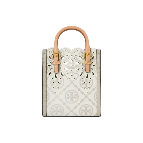 TORY BURCH T Monogram Leather Tote Bag, Shopping Bag, Shoulder Bag, Crossbody Bag, Handbag Mini Women's Ivory White