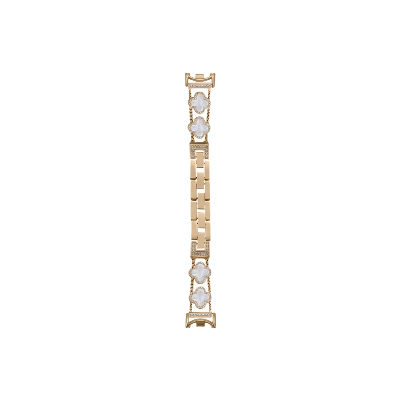 QIAOMISHI Rhinestone Embellished Four Leaf Clover White Shell Xiaomi Compatibility Watch Band Chanel Inspired Metal-8
