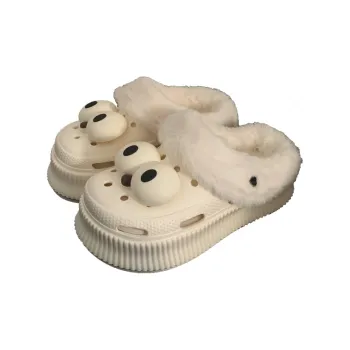 Thin Strips Cotton Slippers Women's, Cream White