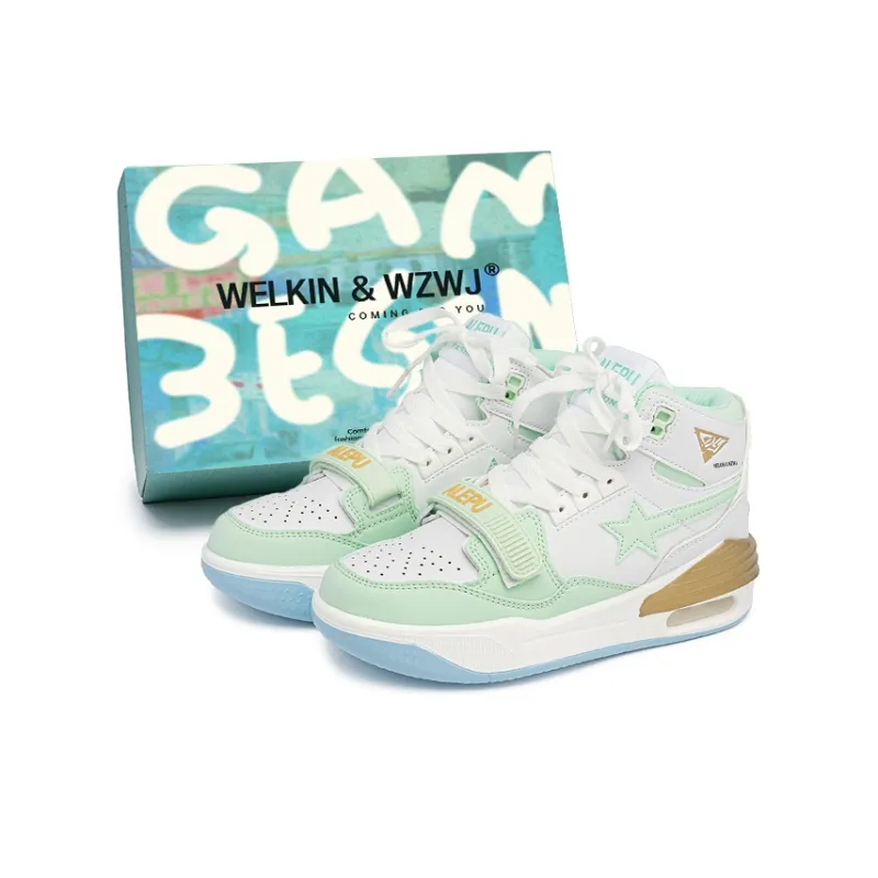 WELKIN&WZWJ Stars Collection White Sneakers Slip-Resistant Height Increasing Low-Top Skateboard Shoes Unisex-164