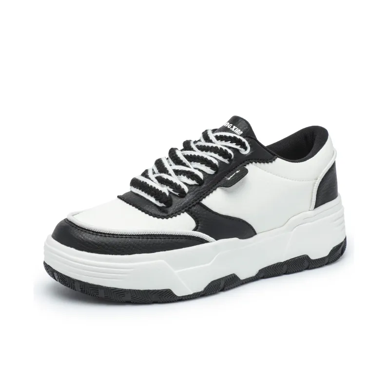 Singing Wear Resistant Lightweight Height Increasing Low Top Skateboard Shoes Unisex Black White-2