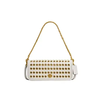 COACH Dinky Leather One Shoulder Handbag Medium Size Women's White