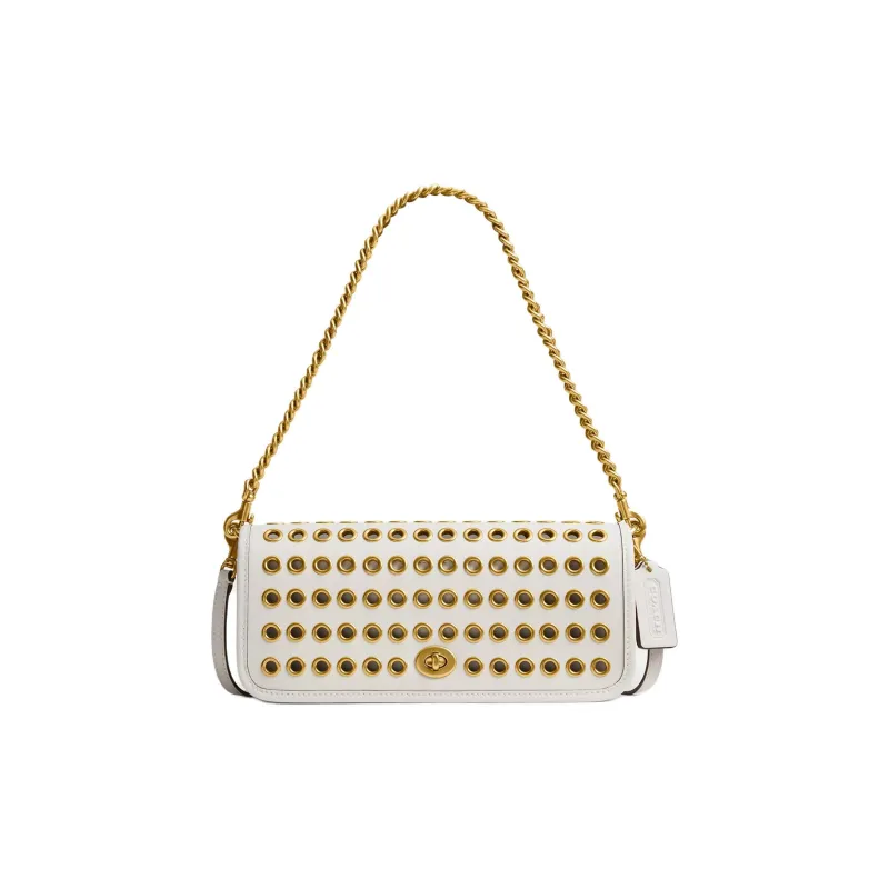 COACH Dinky Leather One Shoulder Handbag Medium Size Women's White-0