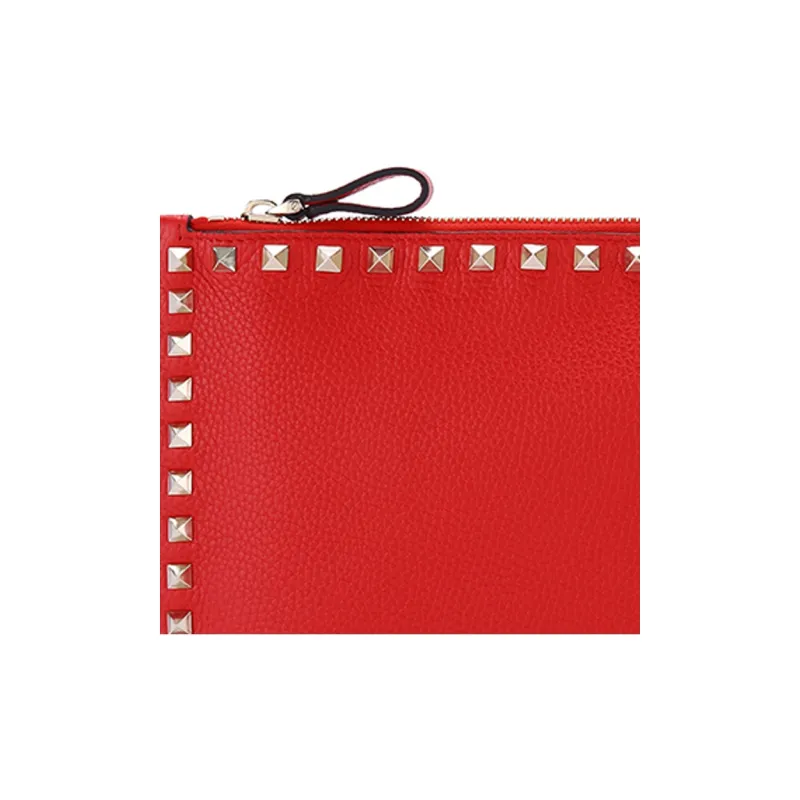 Valentino Cow Leather Clutch Tubas Women's Red-3