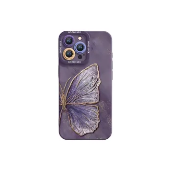 Wei Xin Silicone Material Purple Gold Butterfly Phone Cases Compatible With IPhone 16/15 Pro Max/Apple 13/14 Pro/Max