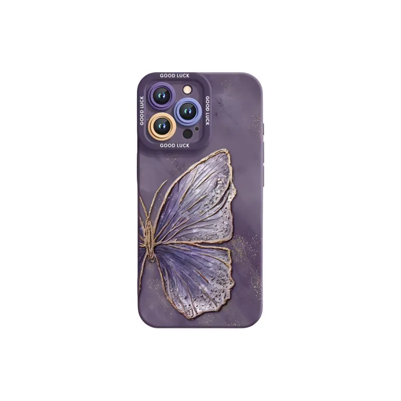 Wei Xin Silicone Material Purple Gold Butterfly Phone Cases Compatible With IPhone 16/15 Pro Max/Apple 13/14 Pro/Max-0