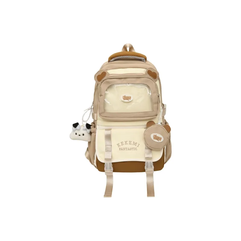 GOBLIN SHARKS 1759 Nylon Backpack Women's White Khaki/Black/Blue With Pink/Purple With Blue-5