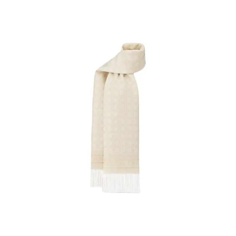 DIOR Cashmere, Wool, Metal Thread, Viscose, Metallic Polyester Knit Scarves Women's Khaki-2