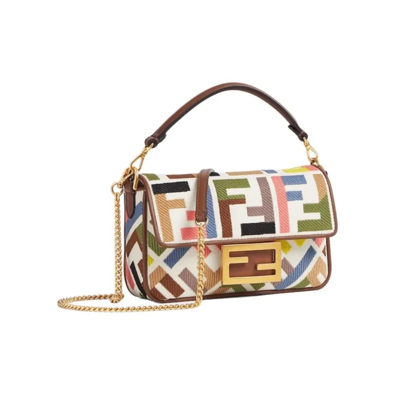 FENDI Baguette Cotton Shoulder Bag Crossbody Bag Handbag Mini Women's Multicolor-1