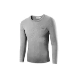 Men's Crew Neck Unlined Clothing (Light Gray) Thickened and Fleece-Lined/Classic Crew Neck