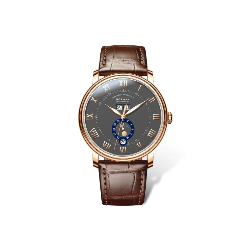 BORMAN Mechanical Movement Cowhide Strap Watch Men's Watches White Dial-6