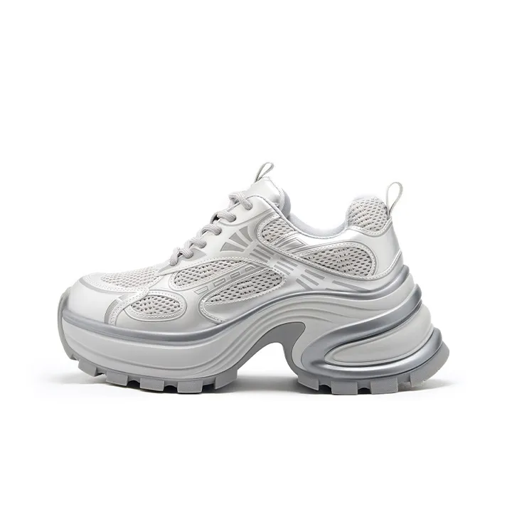 Talitaqoom Lightweight Height Increasing Low Top Chunky Sneakers Women's Silver-0