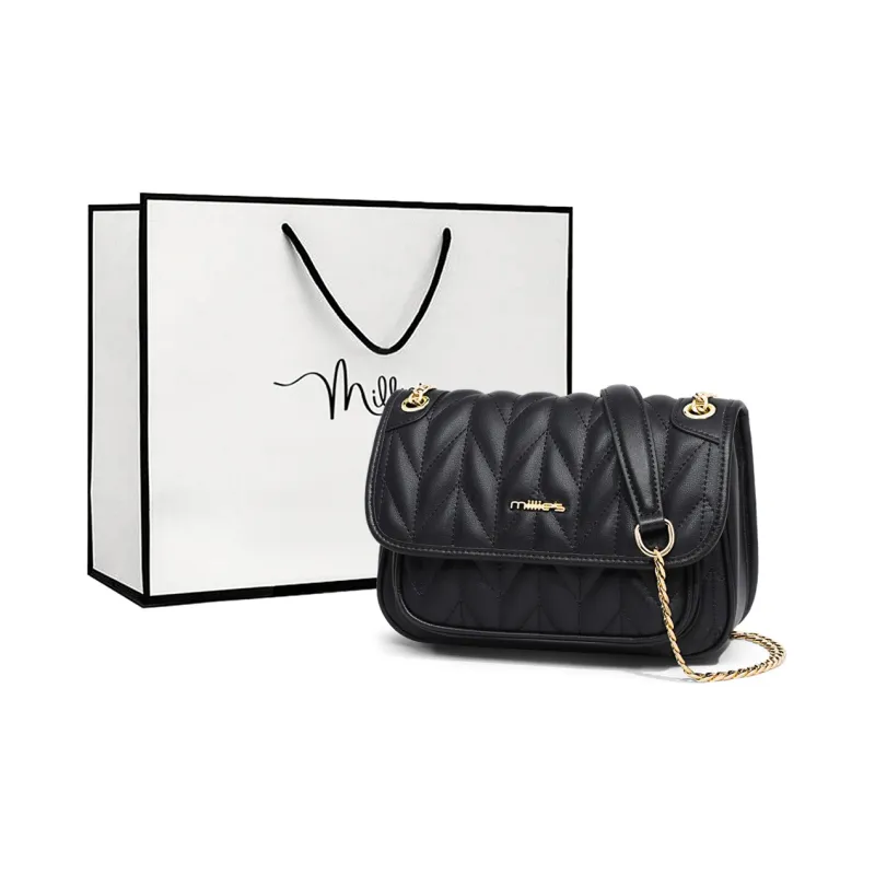 MILLIE'S Cow Leather Patchwork Synthetic Leather Crossbody Bag Shoulder Bag Small Square Bag Regular Women's Black-1