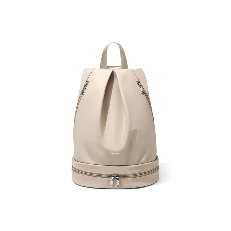 MAKEUP KITTEN Nylon Fabric With Synthetic Leather Backpack Unisex Khaki-1