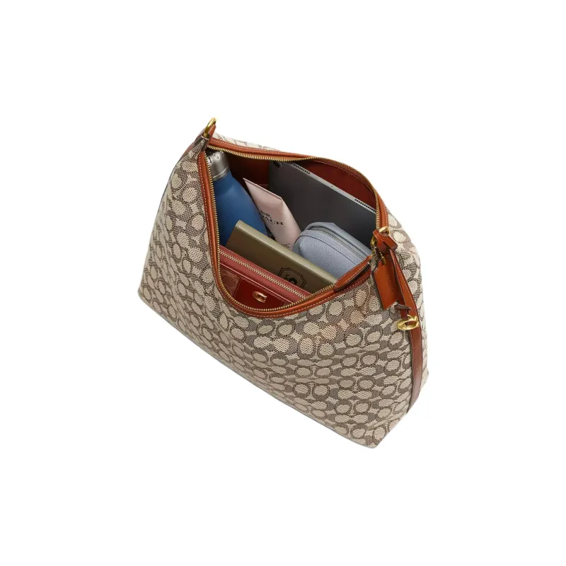COACH Juliet Fabric Jacquard Handbag, Shoulder Bag Tubas Women's Cocoa Varnish Amber-2