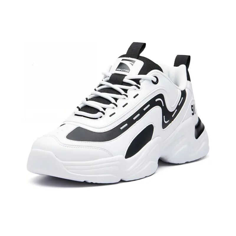 Anta Cushioned Slip Resistant Low Top Chunky Sneakers Men's White Black-1
