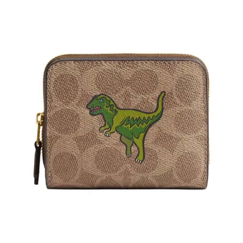 COACH Coated Canvas With Calfskin Wallet Small Size Women's Brass & Tan-0