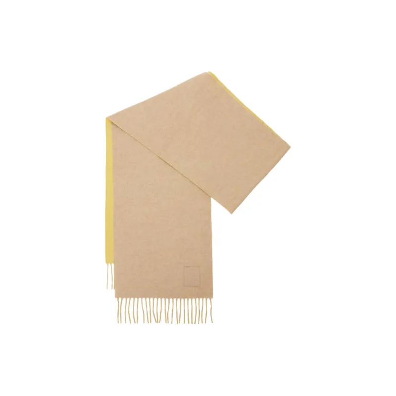 LOEWE Wool Cashmere Knit Scarves Unisex Beige/Yellow-2