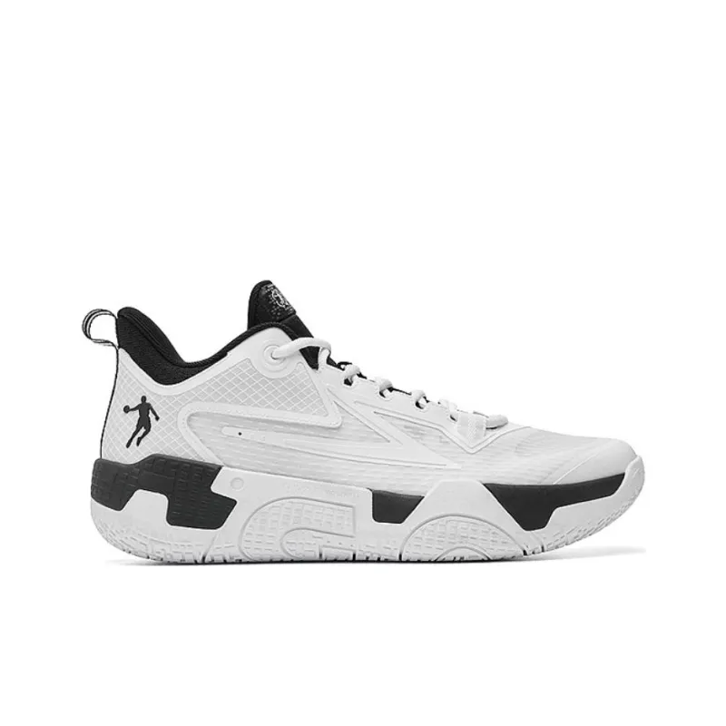 QIAODAN Cushioning Wear Resistant High Top Basketball Shoes Men's White Black-1