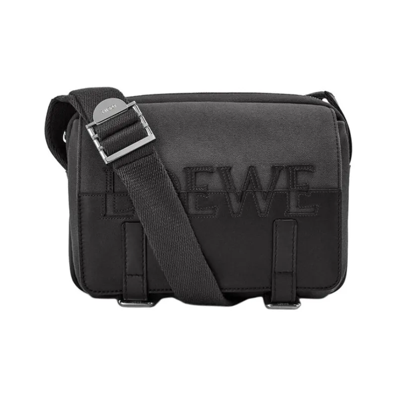 LOEWE Military Canvas With Classic Calfskin Messenger Bag Shoulder Bag Crossbody Bag Men's Anthracite/Black-0