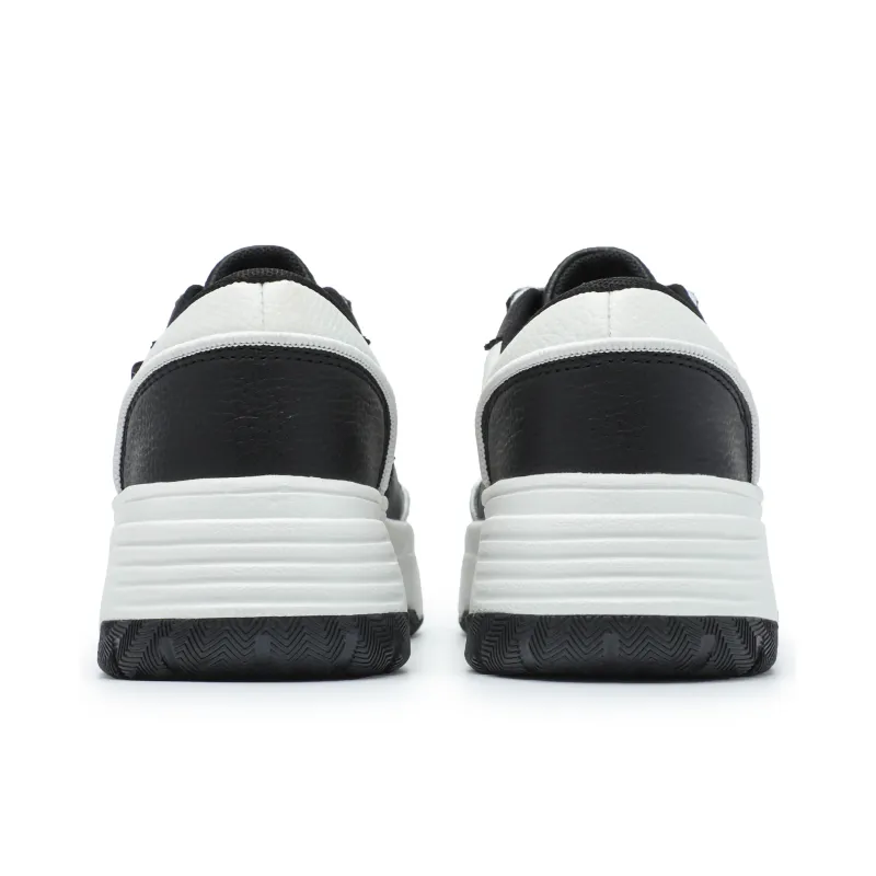 Singing Wear Resistant Lightweight Height Increasing Low Top Skateboard Shoes Unisex Black White-5
