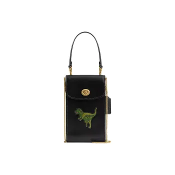 COACH Turnlock Calfskin Cell Phone Pouch Shoulder Bag Crossbody Bag Handbag Mini Women's Brass & Black Multicolor