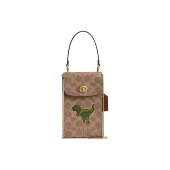 COACH Turnlock Coated Canvas Handbag Mini Women's Tan Multicolor