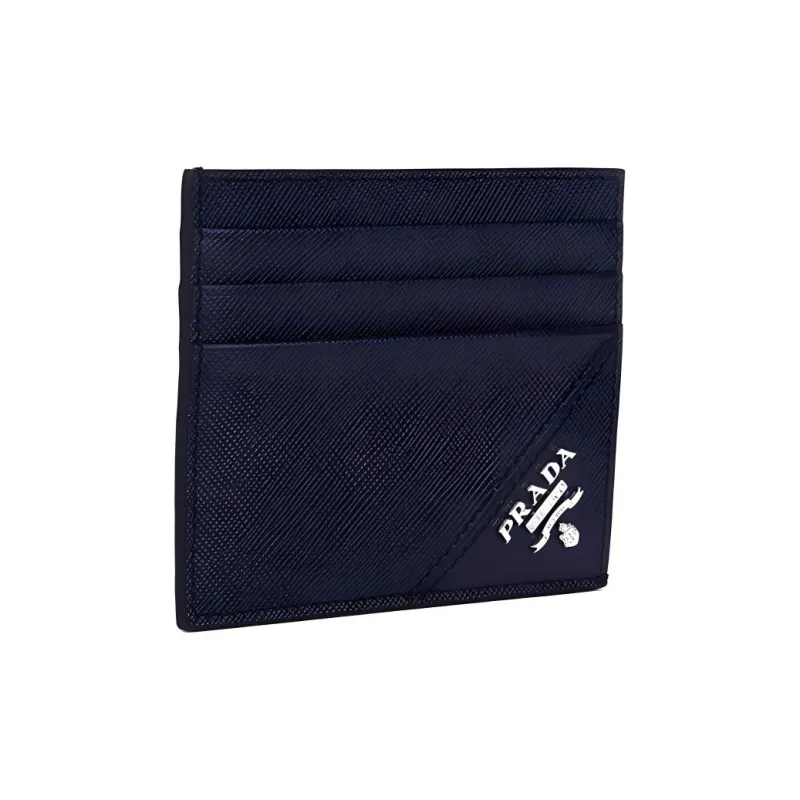 PRADA Card Holder Cow Leather Men's Navy Blue-1