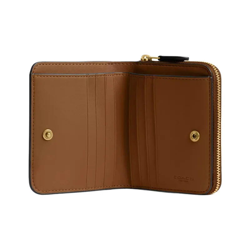 COACH Coated Canvas With Calfskin Wallet Small Size Women's Brass & Tan-2