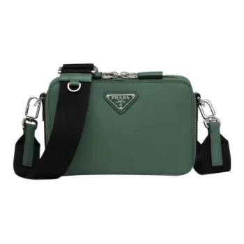 PRADA Brique Leather Shoulder Bag Crossbody Bag Men's Emerald Green
