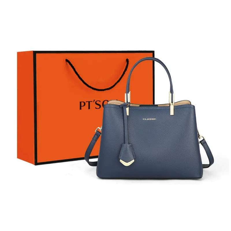 PT'SON Cow Leather Crossbody Bag, Shoulder Bag, Handbag Regular Women's Blue/Ecru-19