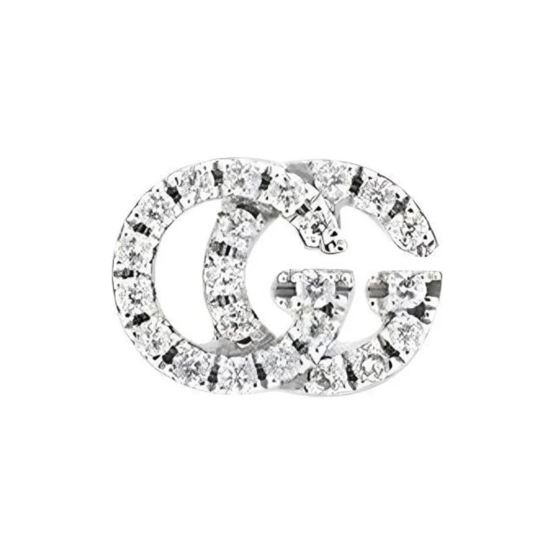 GUCCI 18kt White Gold Interlocking Diamond Stud Earrings-0