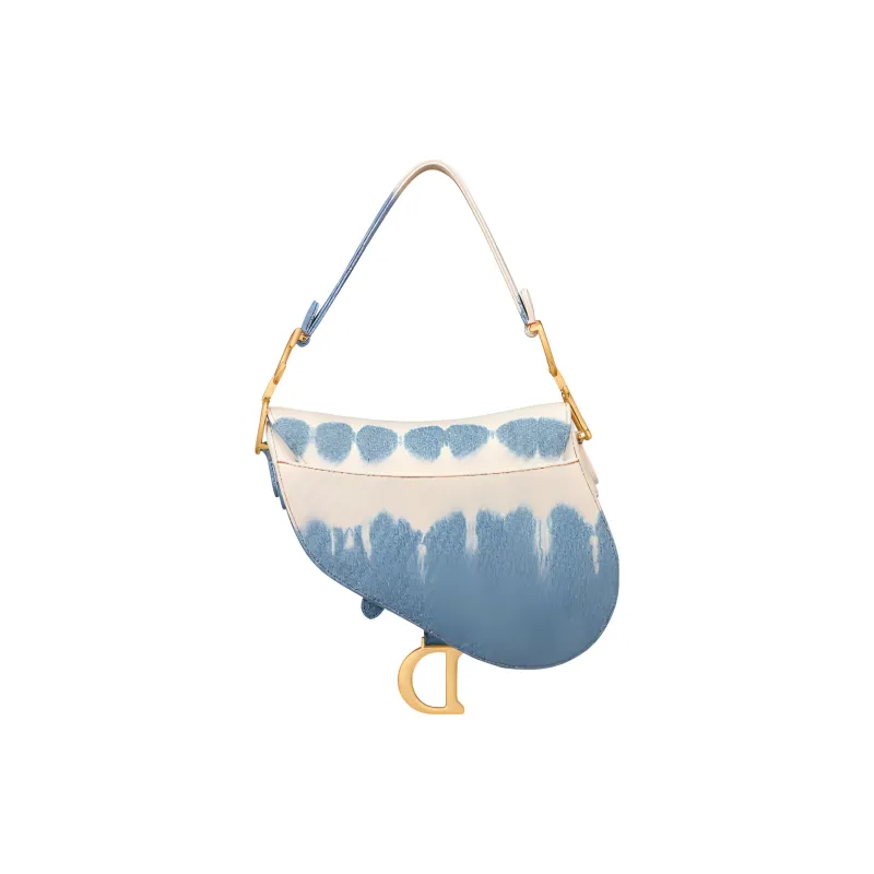 DIOR Denim Tie Dye Saddle Bag Shoulder Bag Crossbody Bag Handbag Women's Blue-2